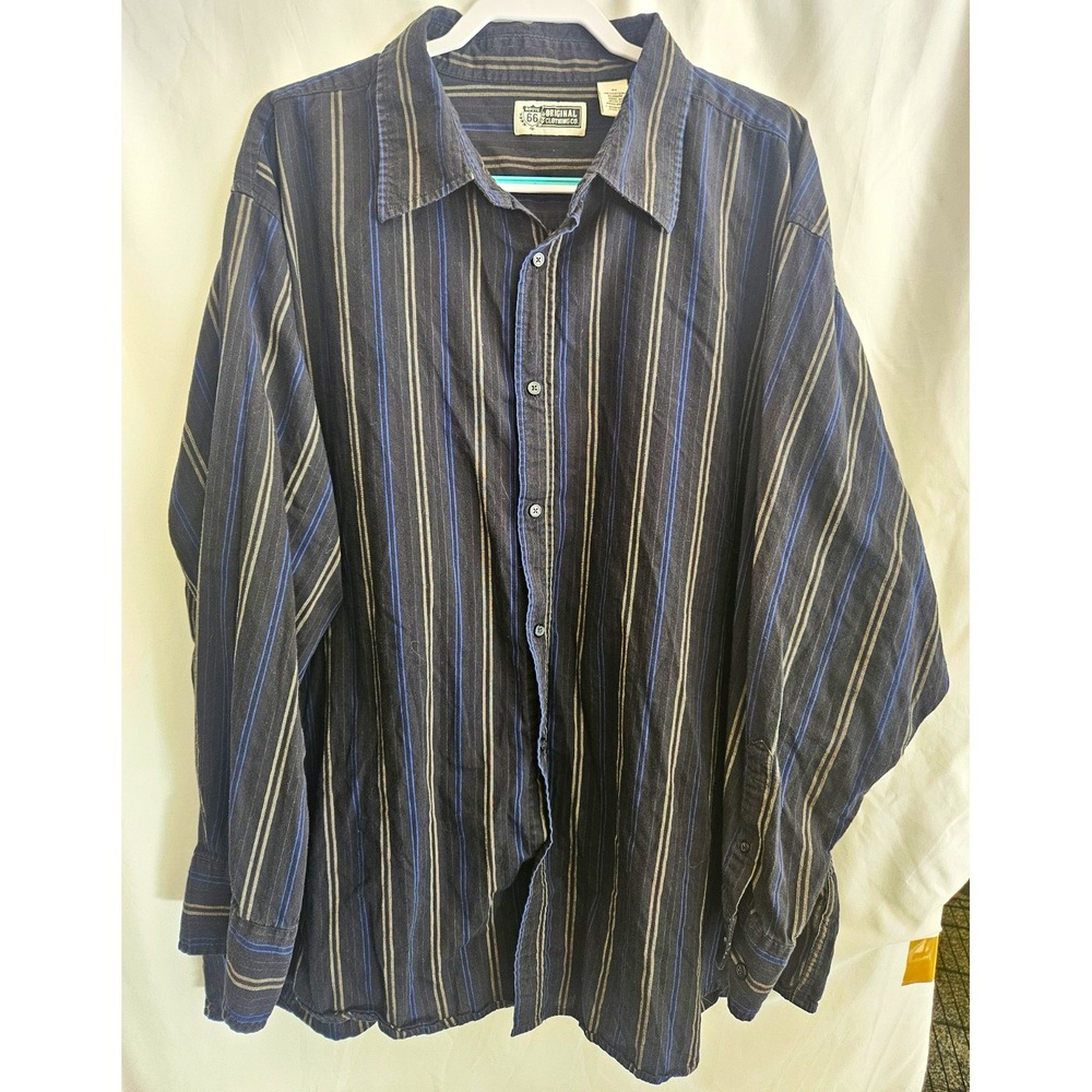 Route 66 Original Clothing Co. Big & Tall 4XL Blue Gray Striped Cotton Shirt